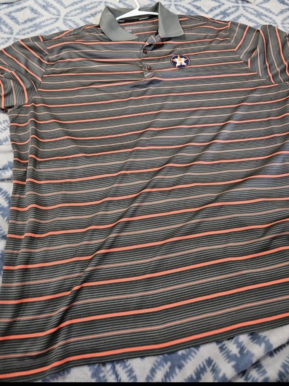 Nike Gray and Orange Striped Polo with Team Patch